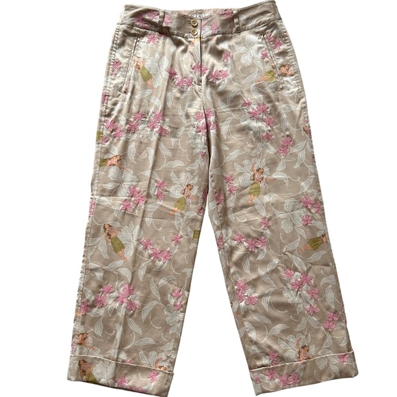 Tommy Bahama Pants - Tommy Bahama Womens Embroidered Cropped‎ Cotton Silk Blend Hula Print Pants - 4